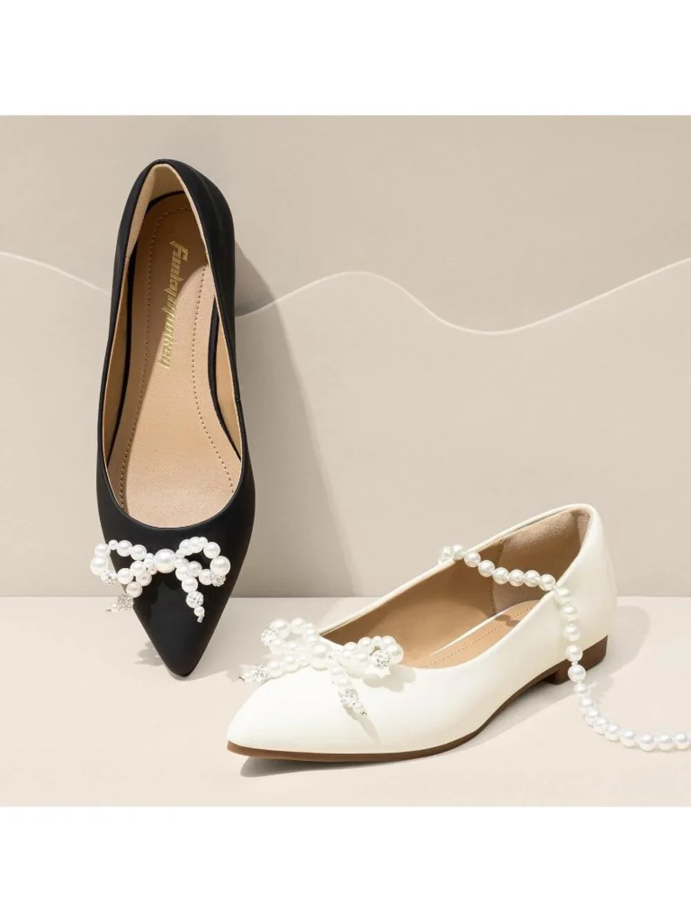 FUNKYMONKEY Women's Pearl White Faux Leather Pointed Toe Slip On Ballet Flats